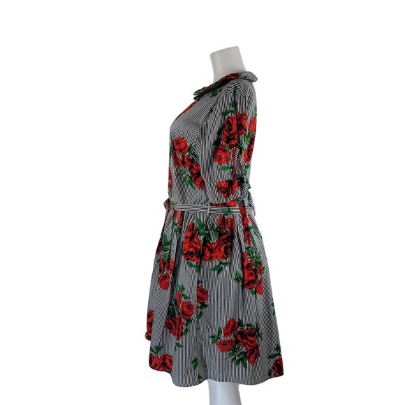 Eshakti White/Black Stripped Floral Beaded Business Vacation Dress M - Picture 7 of 10